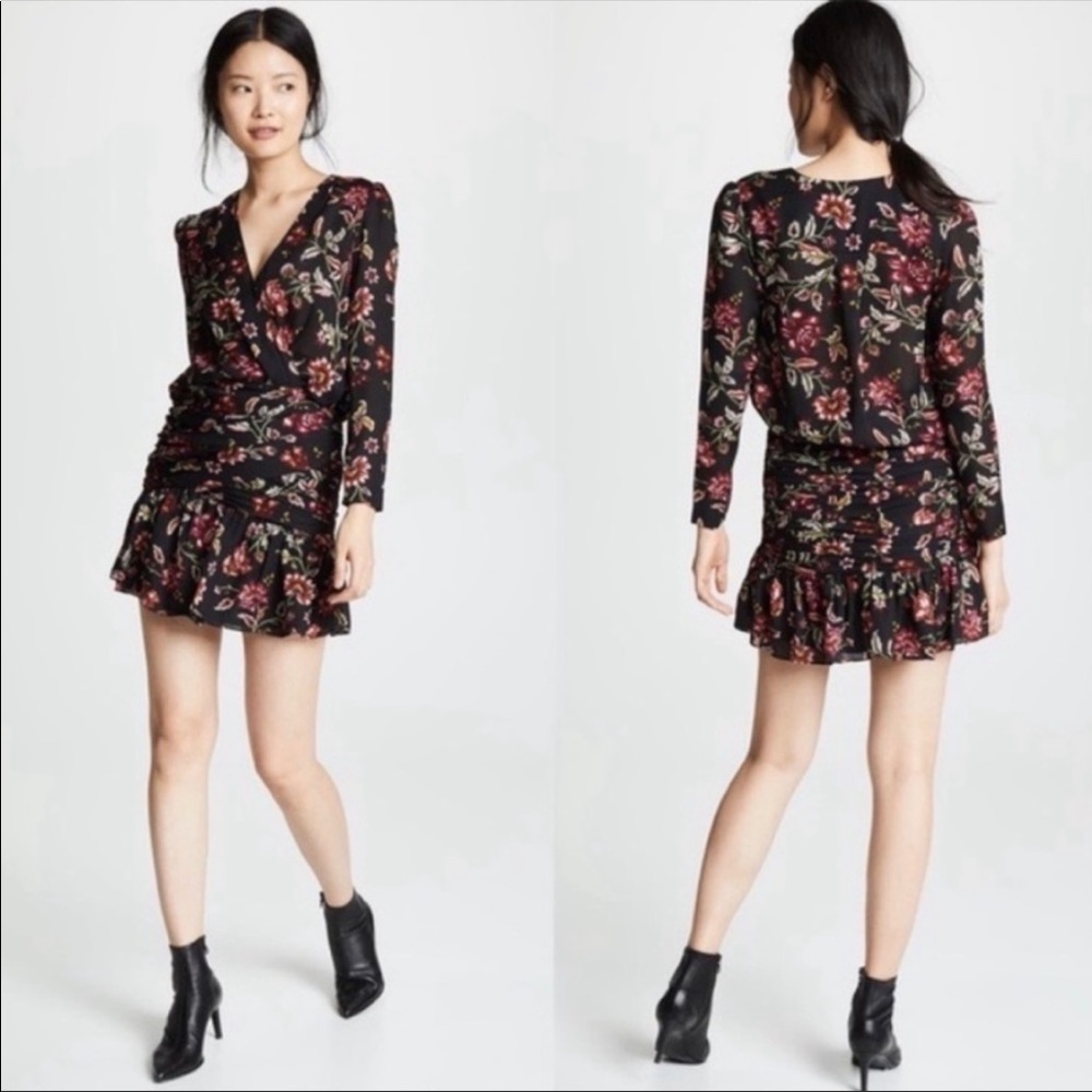 A.L.C. Silk Long Sleeve Floral Ruched Dress